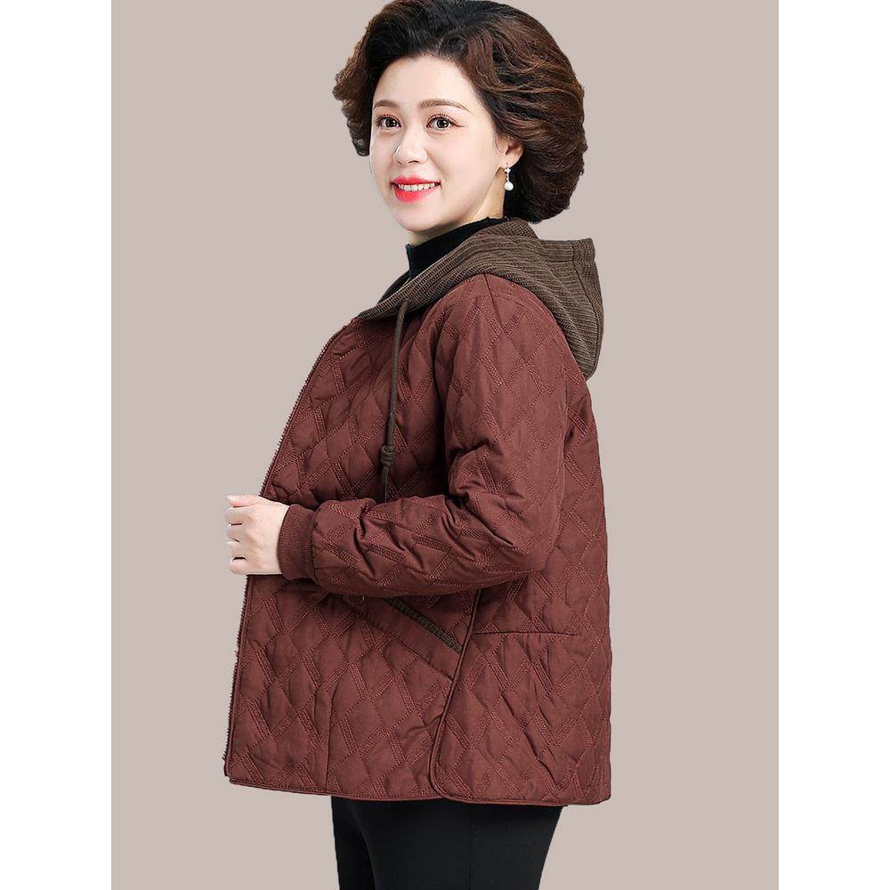 中年妈妈秋冬时尚轻薄夹棉外套2025新款中老年女冬装连帽宽松棉衣