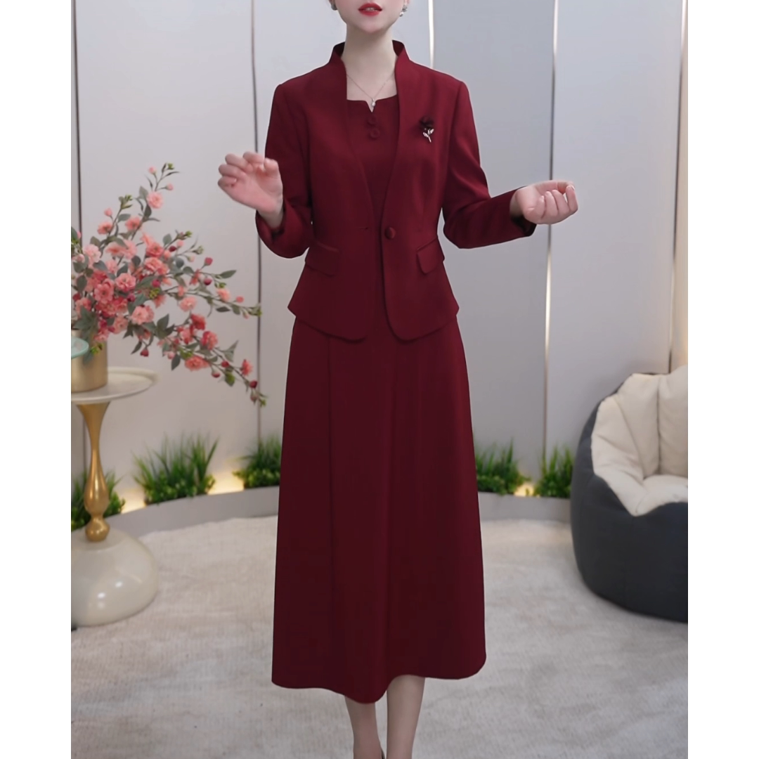 高端小西装两件套连衣裙女2026春款妈妈端庄优雅婚宴礼服套装裙子