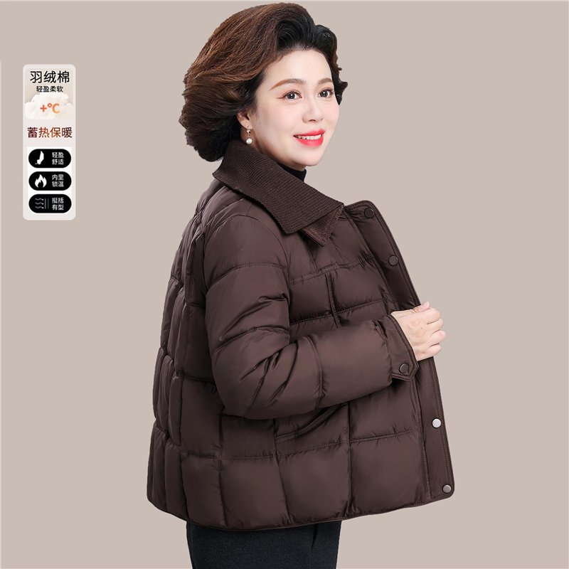 中年妈妈秋冬轻薄羽绒棉服小个子中老年女装冬装高贵短款棉衣外套
