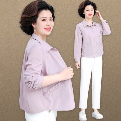 小个子妈妈春装薄款衬衫外套洋气休闲上衣中老年女春夏防晒服夹克