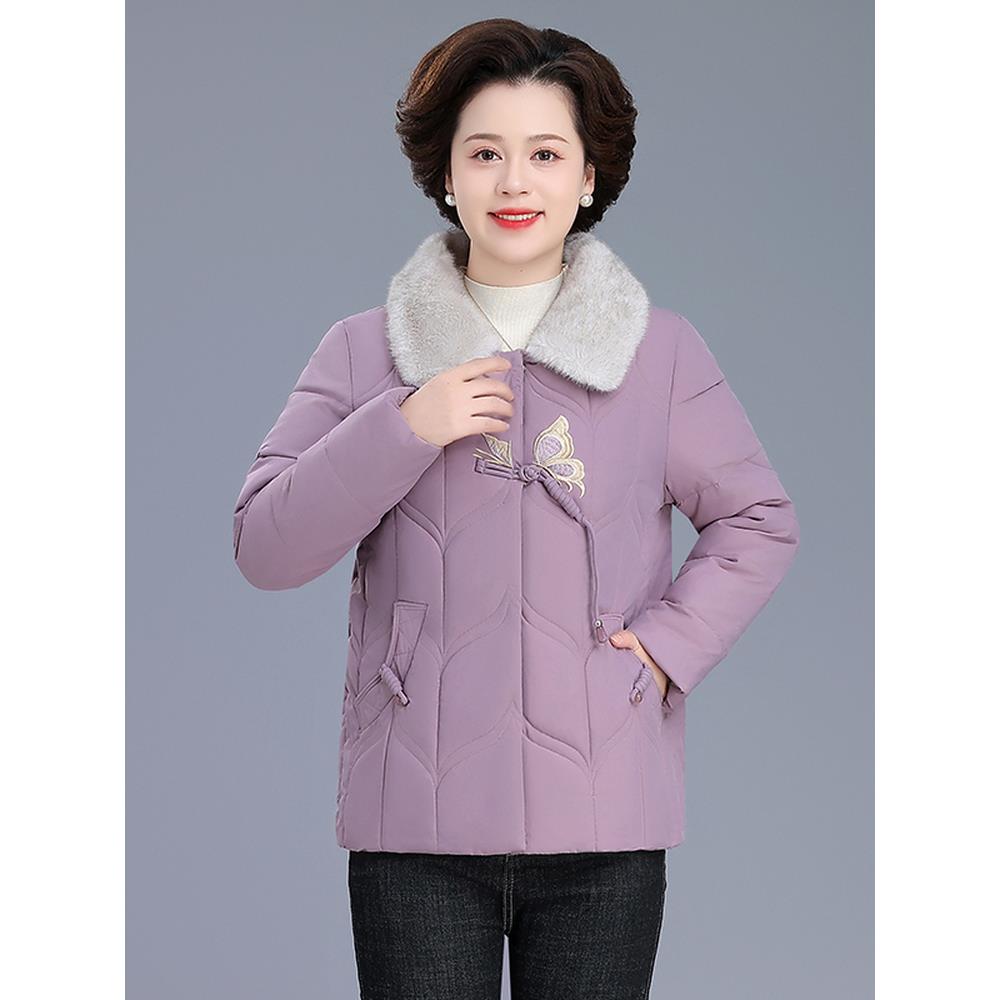 中年妈妈秋冬外套2025新款加绒冬装女款中老年人50多40岁轻薄棉袄