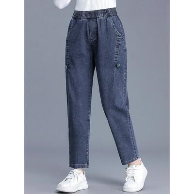 中年妈妈冬装牛仔裤2025新款高腰哈伦裤中老年女冬季加绒裤子