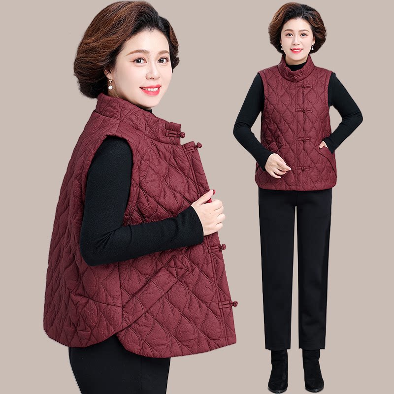 小个子妈妈秋冬外套羽绒棉服马夹中老年人冬装国风马甲外穿背心女