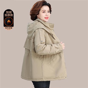 中年妈妈冬装加绒外套中老年女秋冬款加厚棉衣中长款棉服保暖棉袄