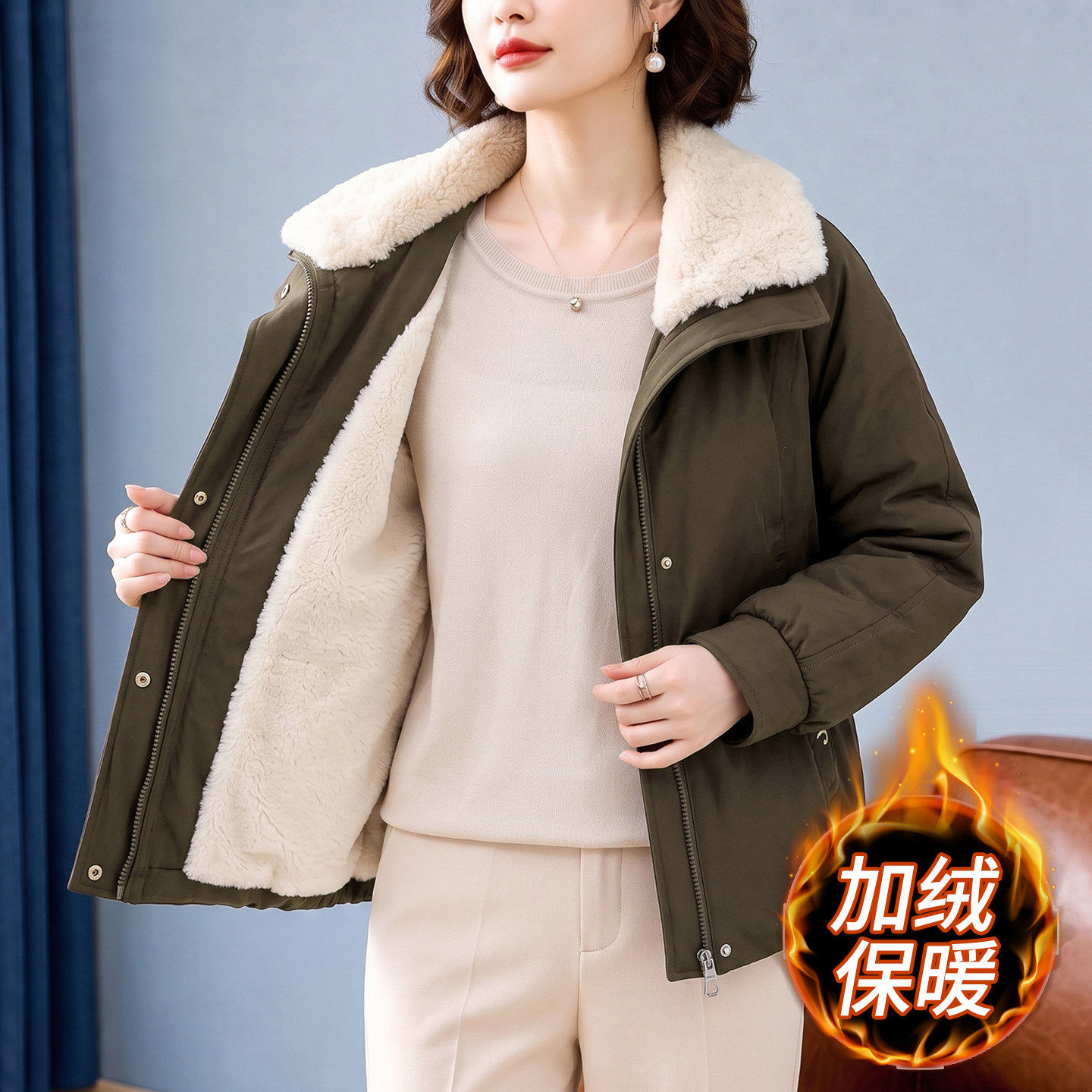 翻领派克羽绒服女短款2026冬季新款中年妈妈带毛领白鸭绒保暖外套