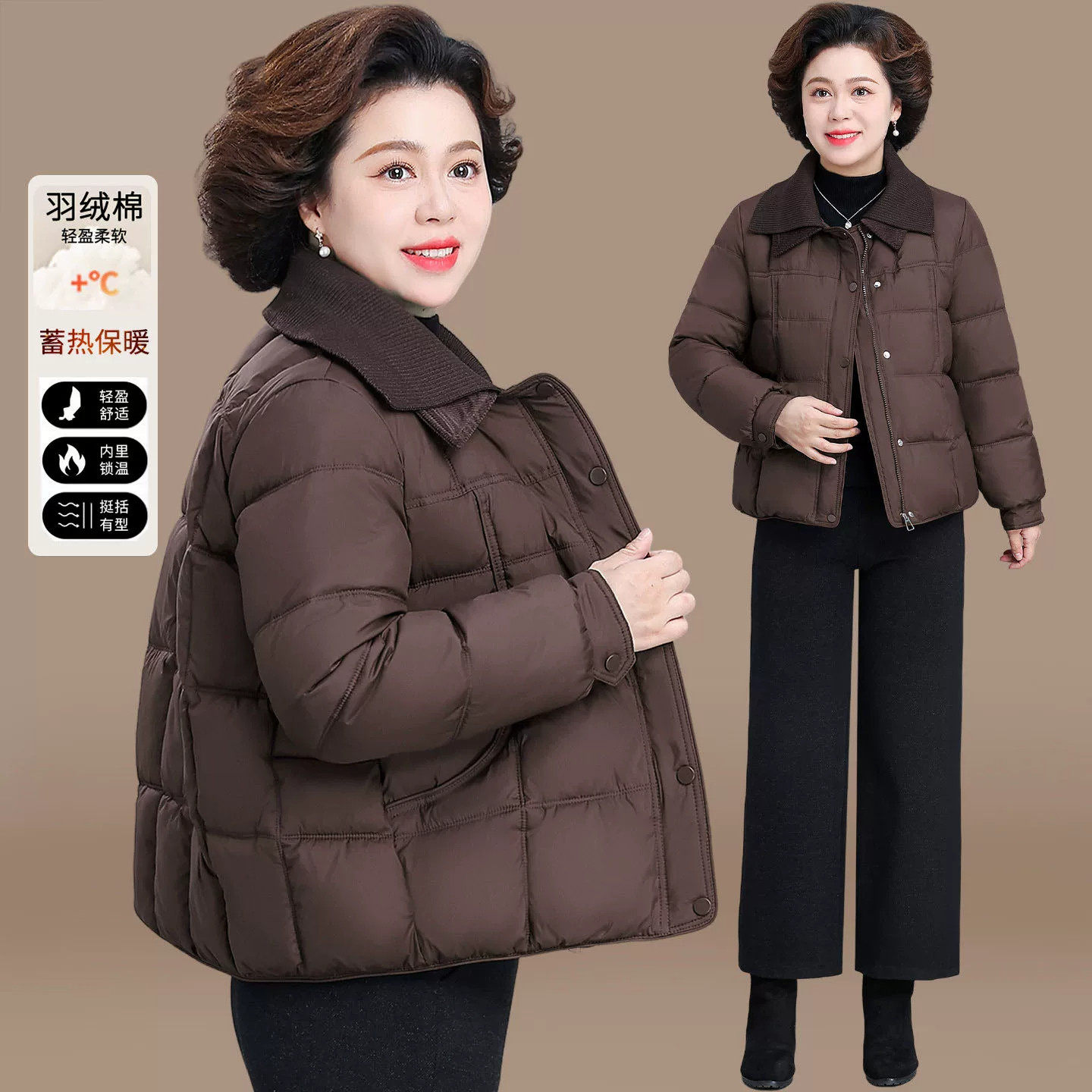 50多岁妈妈冬装羽绒棉服洋气中老年人棉袄女小个子秋冬季保暖棉衣