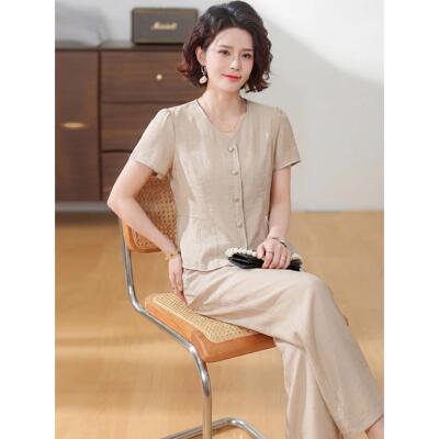 妈妈今年流行的套装夏款2026新款中老年女夏装短袖端庄大气两件套