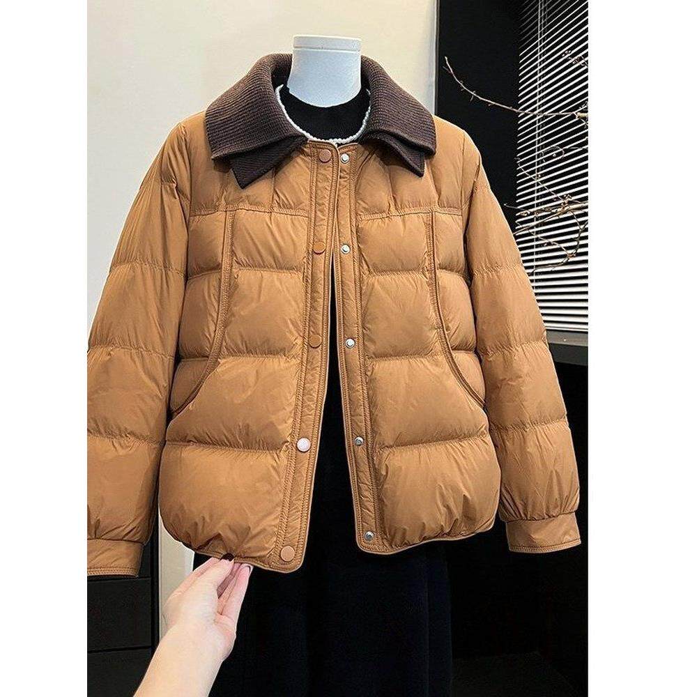 妈妈冬装羽绒服2025新款中老年女装冬季洋气双层针织翻领棉衣棉服