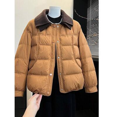 妈妈冬装羽绒服2025新款中老年女装冬季洋气双层针织翻领棉衣棉服