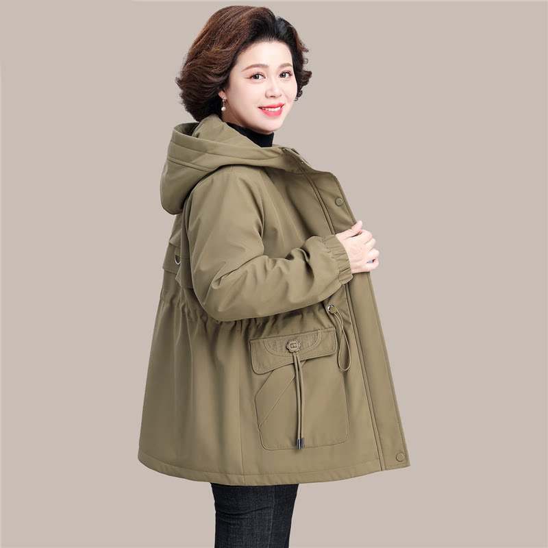 妈妈秋冬加绒外套中长款派克服2026新款中老年女秋冬时尚加厚风衣