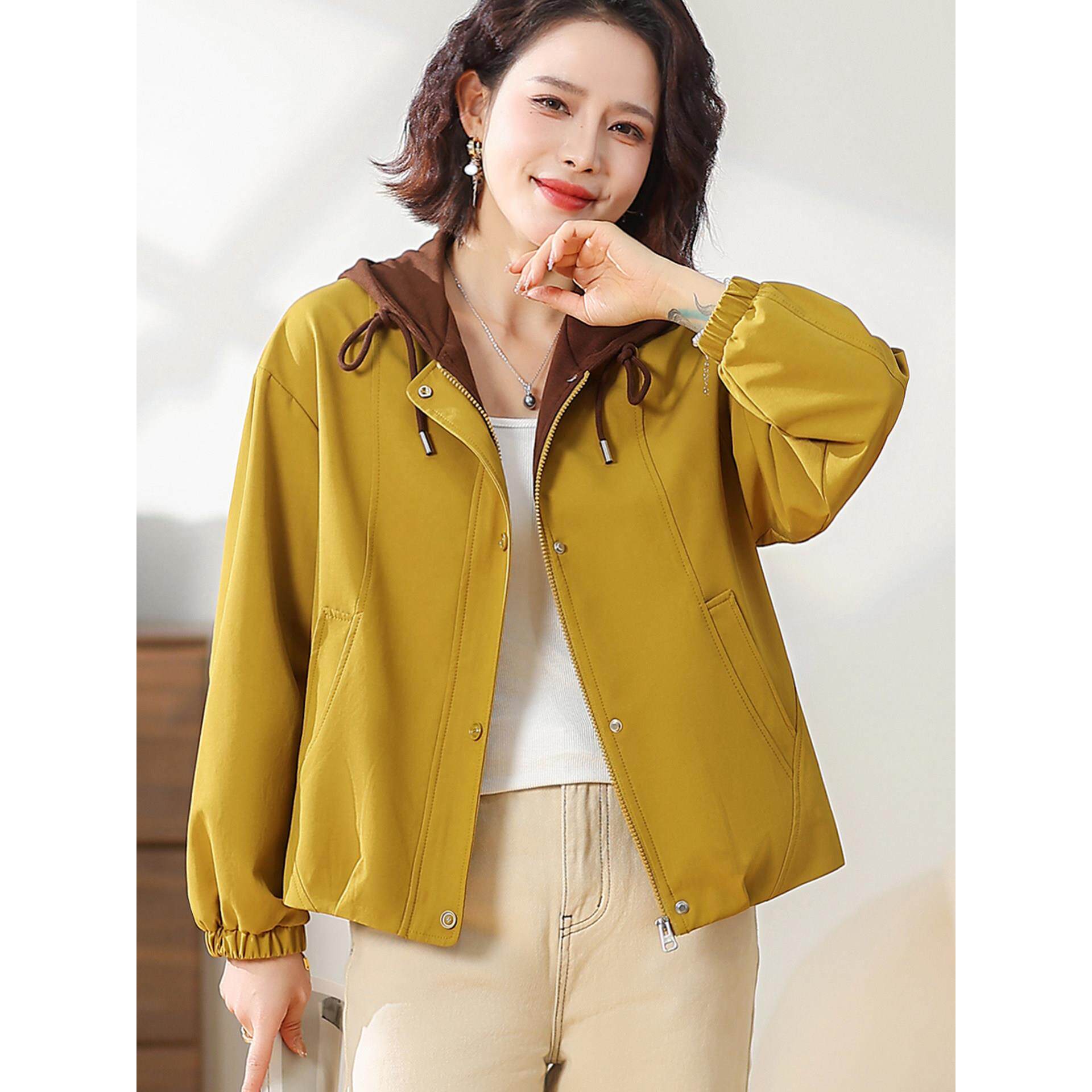 小个子妈妈春装外套2026新款撞色连帽上衣中老年女装休闲百搭夹克