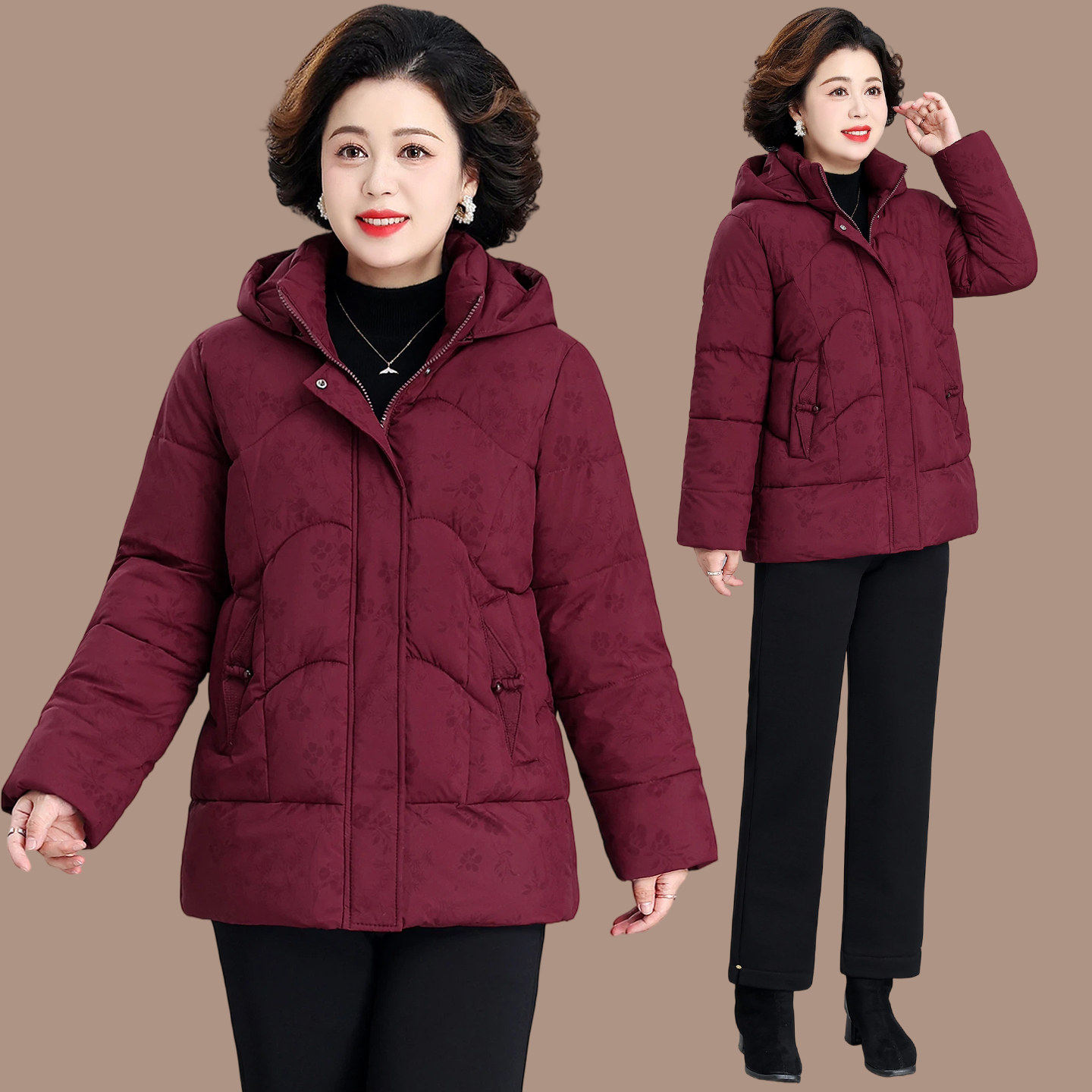 2026新款连帽妈妈棉服中老年女装中长款加厚保暖时尚洋气棉袄外套