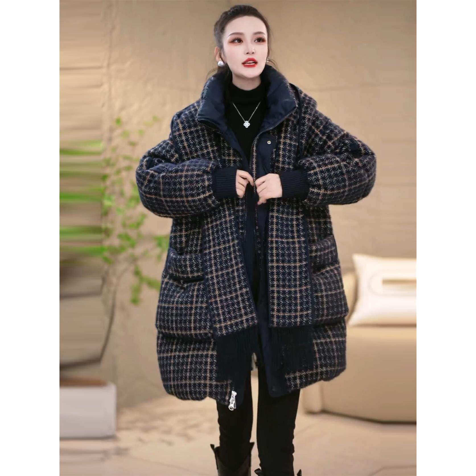 2025新款连帽中长款羽绒服女中老年妈妈冬季加厚保暖外套时尚棉衣