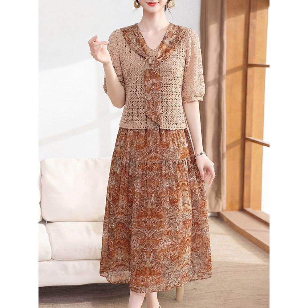 2026新款妈妈春装假两件碎花连衣裙女中老年女装优雅气质减龄裙子