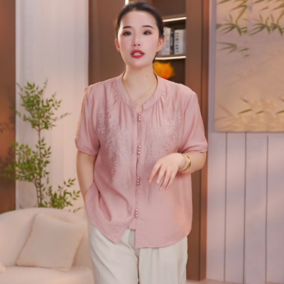 妈妈气质新中式国风短袖女夏装时尚中老年夏季洋气上衣服大码宽松