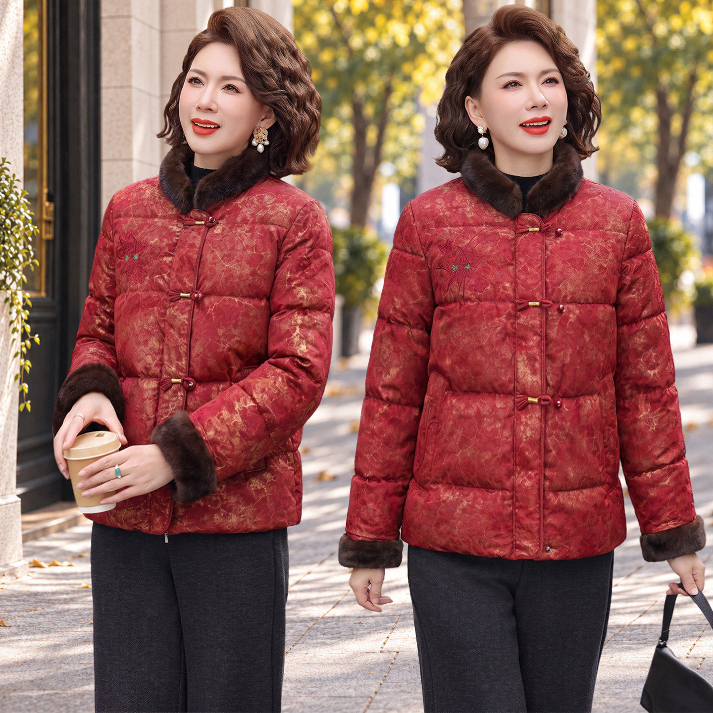 中老年女新中式加绒加厚羽绒棉服外套妈妈秋冬装棉衣棉袄2026新款