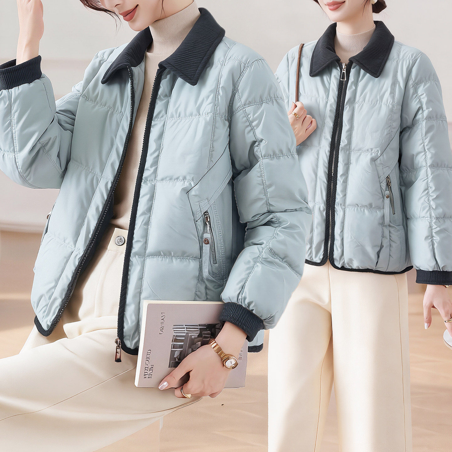 超好看的轻薄羽绒棉服2026年冬季短款小个子洋气翻领减龄加厚外套