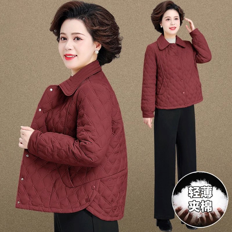 洋气妈妈秋装夹棉外套秋冬季中老年人女装轻薄棉衣棉服短款小棉袄