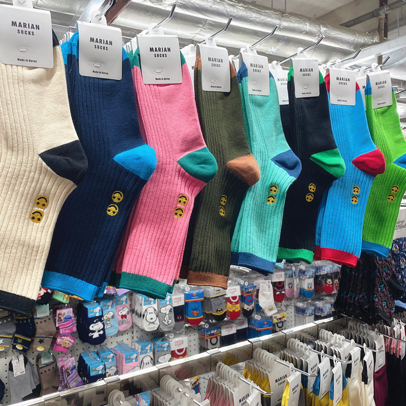 韩国东大门新款时尚女袜笑脸彩色拼接中筒袜秋冬糖果色潮袜堆堆袜