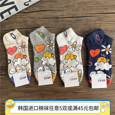 ARIES休闲舒适春女涂鸦短筒袜