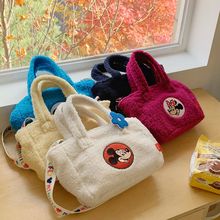 冬天温暖羊羔毛卡通托特包韩国东大门le-junev新款米奇手拎斜挎包