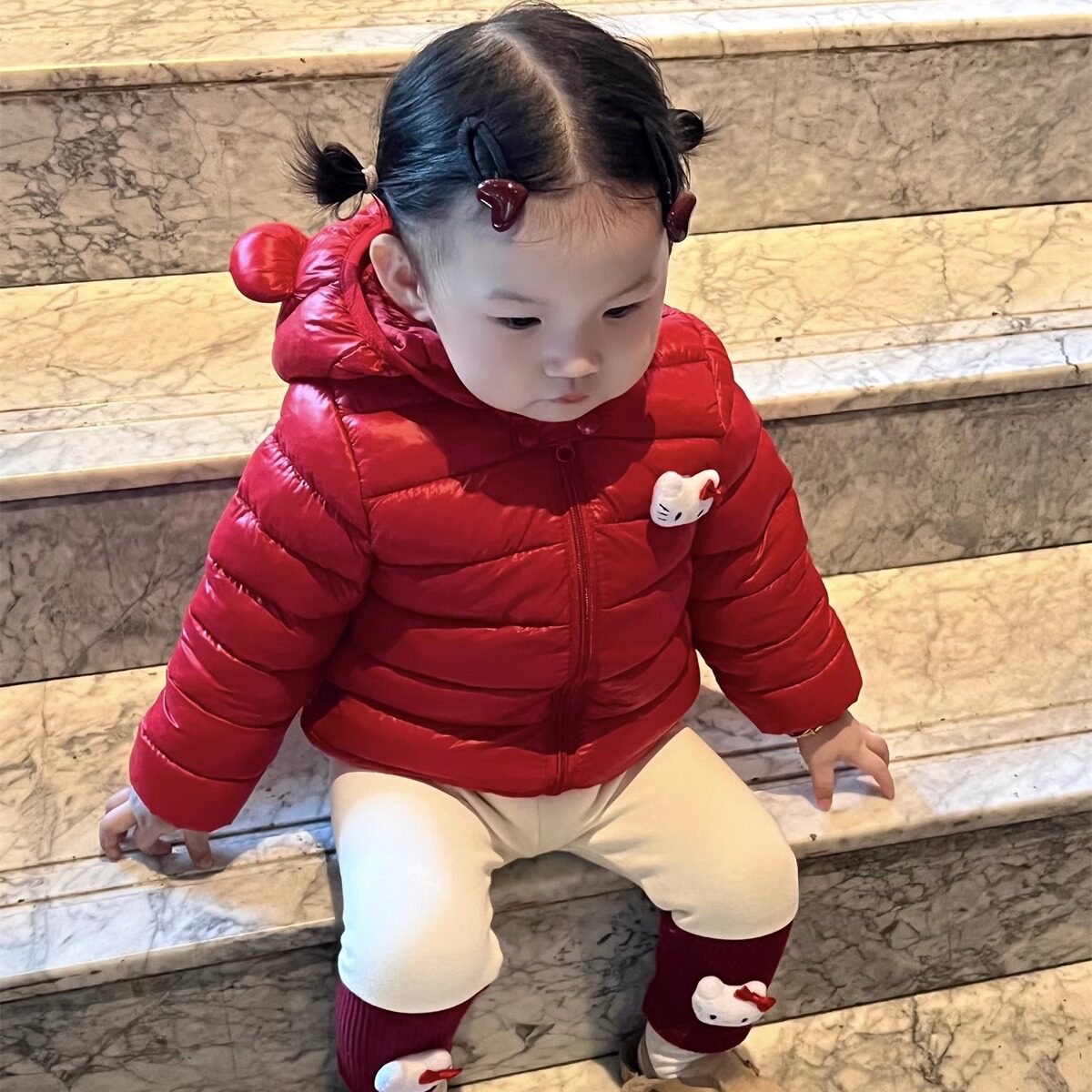 女童冬装棉服婴儿棉衣女宝宝韩版卡通猫咪羽绒棉袄外套冬季保暖