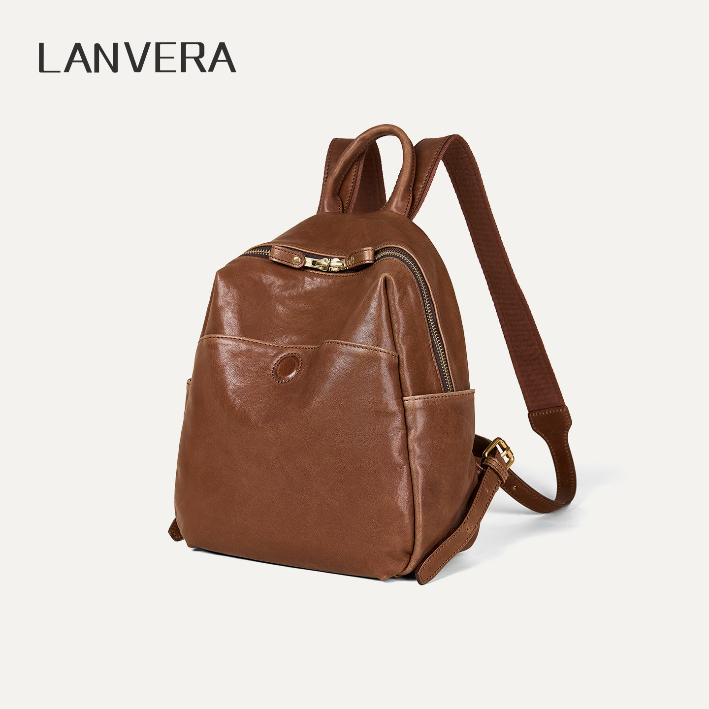 LANVERA头层植鞣牛皮通勤双肩包