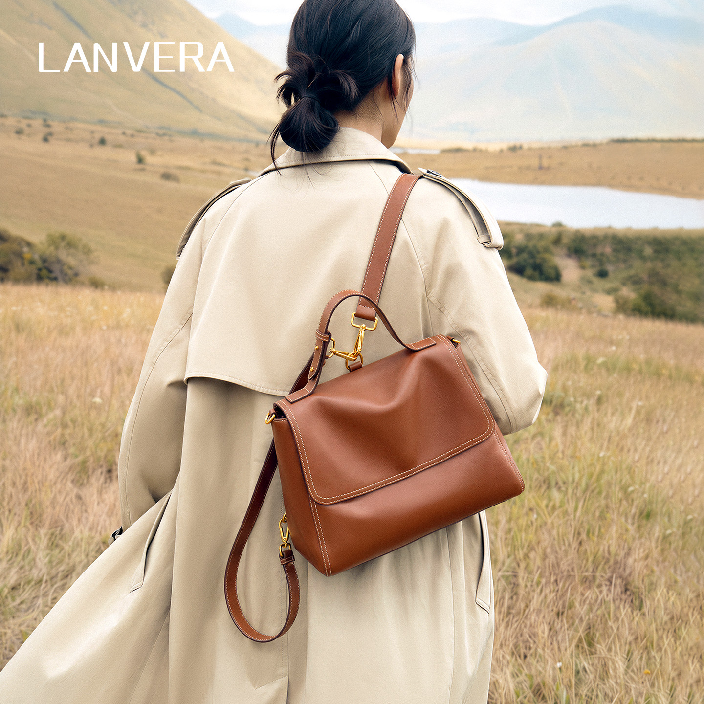 LANVERA头层植鞣牛皮大容量双肩
