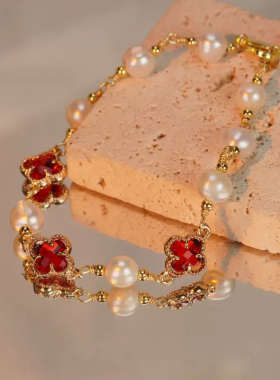 四叶草天然淡水珍珠手链女