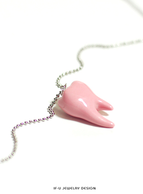 ifu品牌陶瓷粉红色牙齿纯银首饰