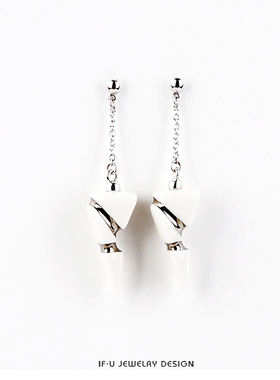 白色陶瓷反几何耳环耳坠IFU腔调设计师描金系列原创简约气质925银