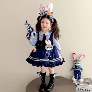 朱迪兔子警官cos服儿童演出服女童洛丽塔公主短袖连衣裙生日礼服