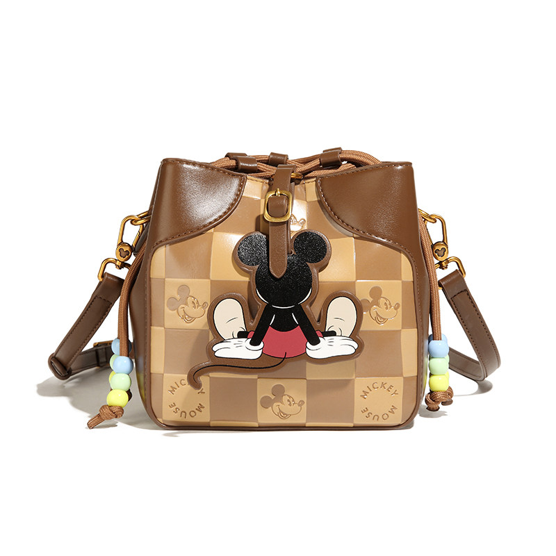Disney迪士尼女生包包2024新款时尚百搭通勤米奇水桶包单肩斜挎包