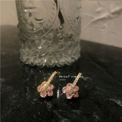 粉钻精致百搭耳环锆石花朵耳钉