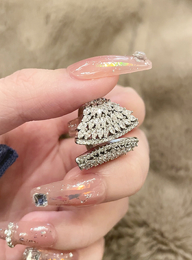 FRIDAY JEWELRY定制微镶翅膀开口戒指锆石气质百搭个性银色可调节