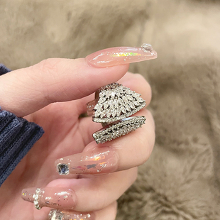 JEWELRY定制微镶翅膀开口戒指锆石气质百搭个性 FRIDAY 银色可调节
