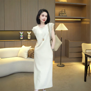 夏季出片漂亮衣服女装洋气时髦气质蕾丝袖子花边收腰连衣裙子7460