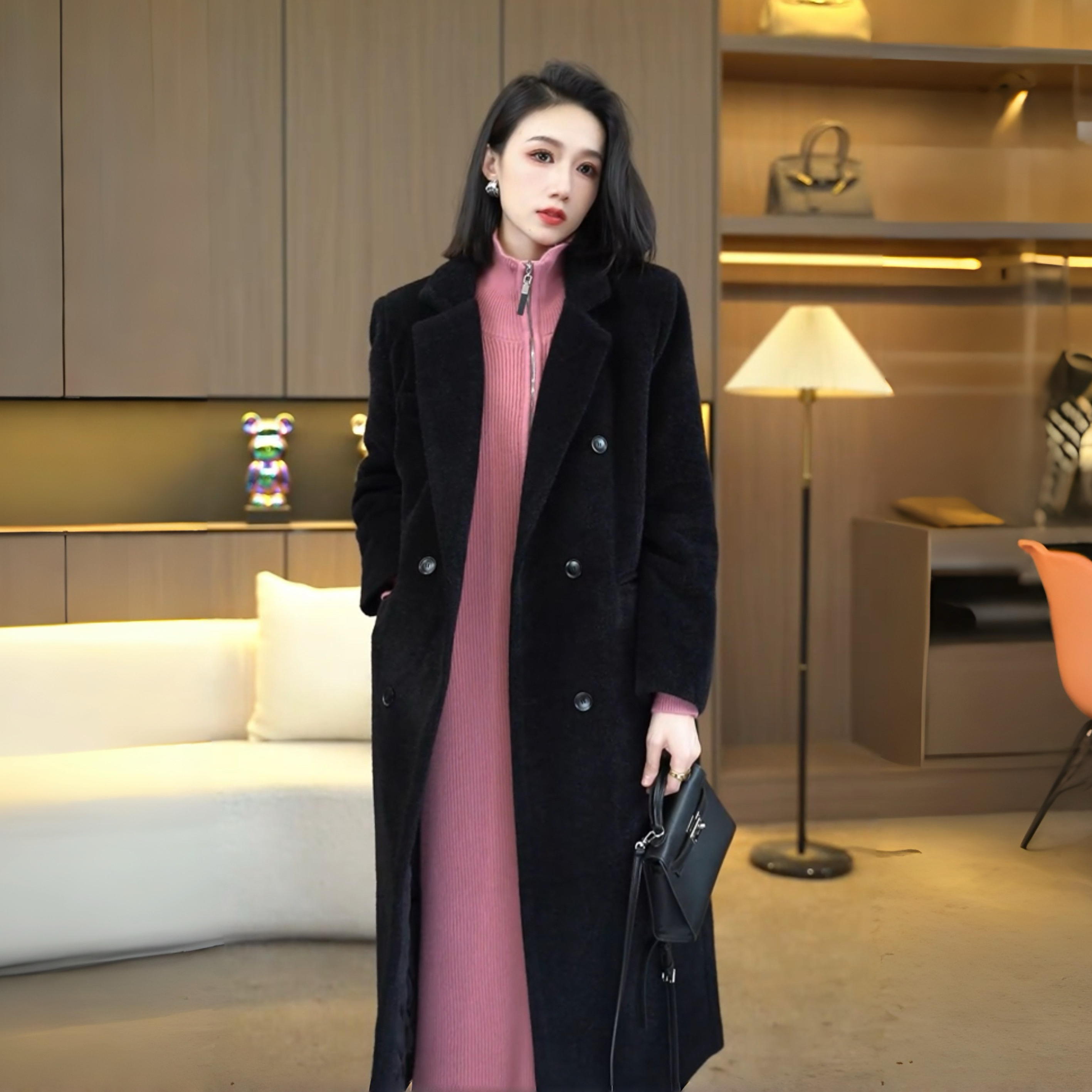 加厚夹棉大衣女长款绒大衣