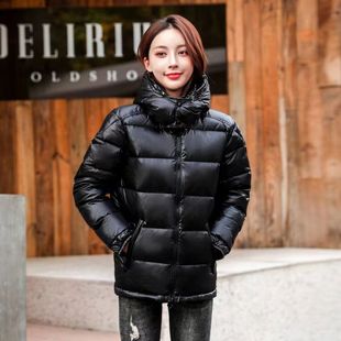 2024冬季 羽绒服女90白鸭绒亮面免洗加厚保暖防水外套 高端黑色短款