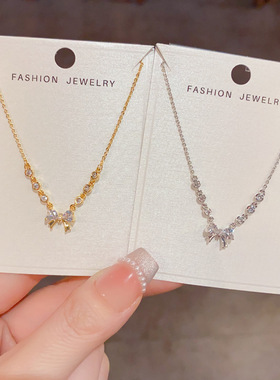 小众精致时尚百搭锆石蝴蝶结项链个性轻奢简约感超闪锁骨链女