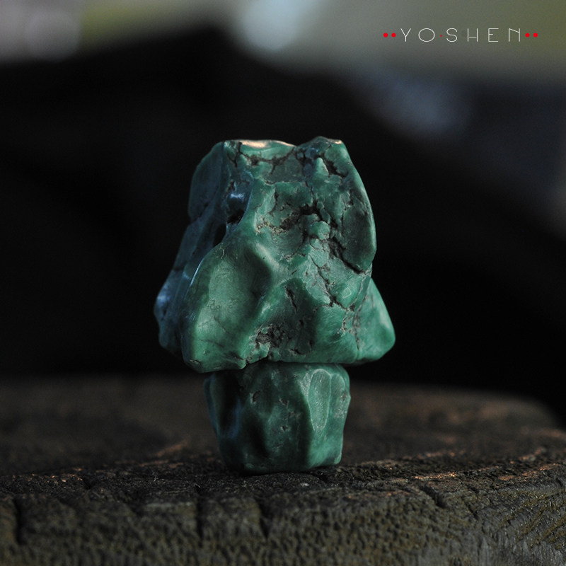 手工无相百香籽佛头三通陨石坑原生态风佛珠手串配饰玉化雾霾绿