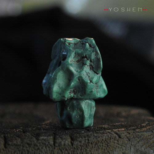 手工无相百香籽佛头三通陨石坑原生态风佛珠手串配饰玉化雾霾绿