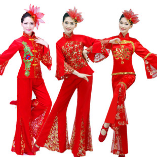 腰鼓服装 演出服装 秧歌服民族舞广场舞蹈服表演服 新款 扇子舞蹈服装