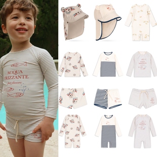 儿童条纹沙滩裤 鸭子连体泳装 KS海边男童宝宝分体泳衣套装 2026夏季
