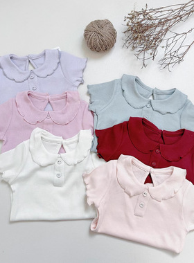 2026春夏新款亲肤透气超细兰精有机棉系列女童彼得潘浪边短袖T恤