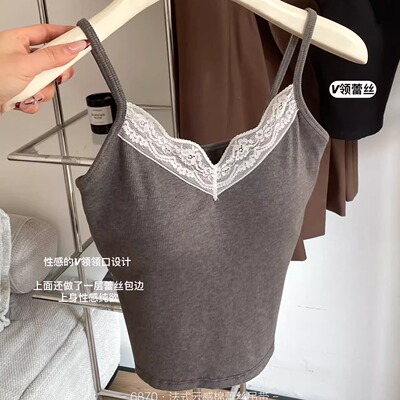 蕾丝吊带背心带胸垫V领打底上衣