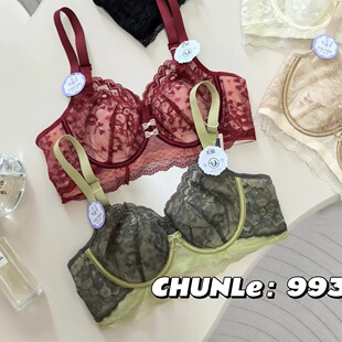 兔耳朵法式蕾丝无钢托文胸女大胸显小BC杯调整型内衣薄款9936