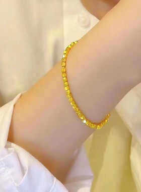 直播货源电镀金女款珠仿真金碎金手链沙金传承碎银几两国潮风手链