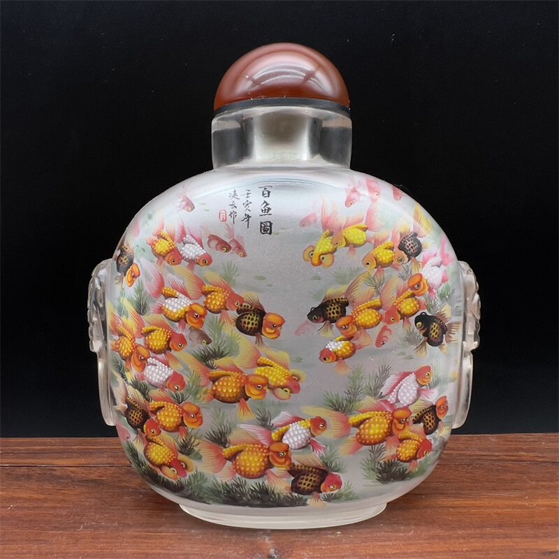 兽头内画鼻烟壶百鱼图商务外事 收藏摆件中国特色工艺礼