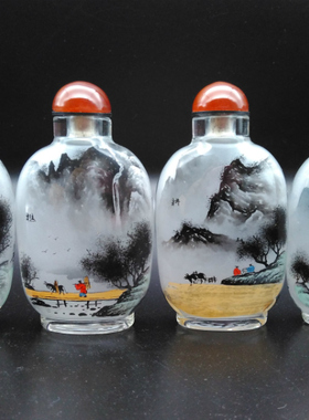 水晶玻璃四件套装外事内画鼻烟壶